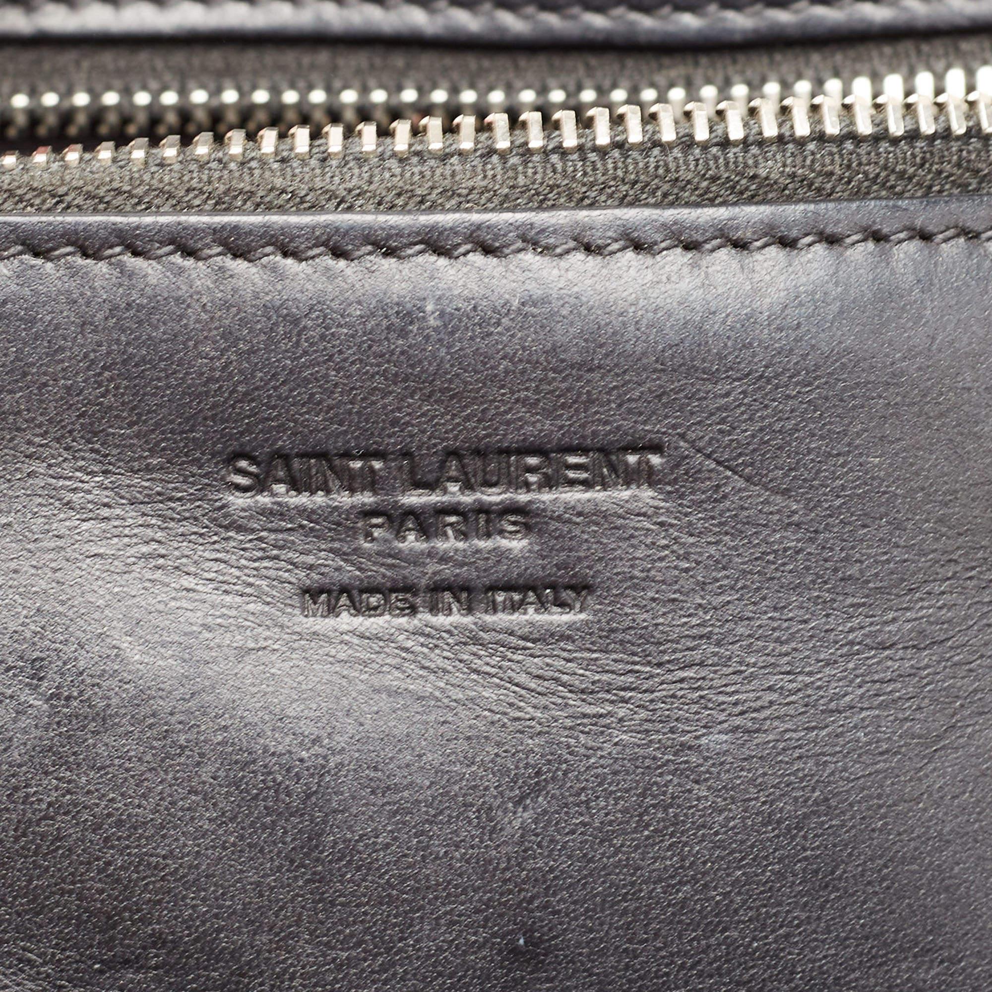 Saint Laurent Black Woven Raffia and Leather Basket Bag 8