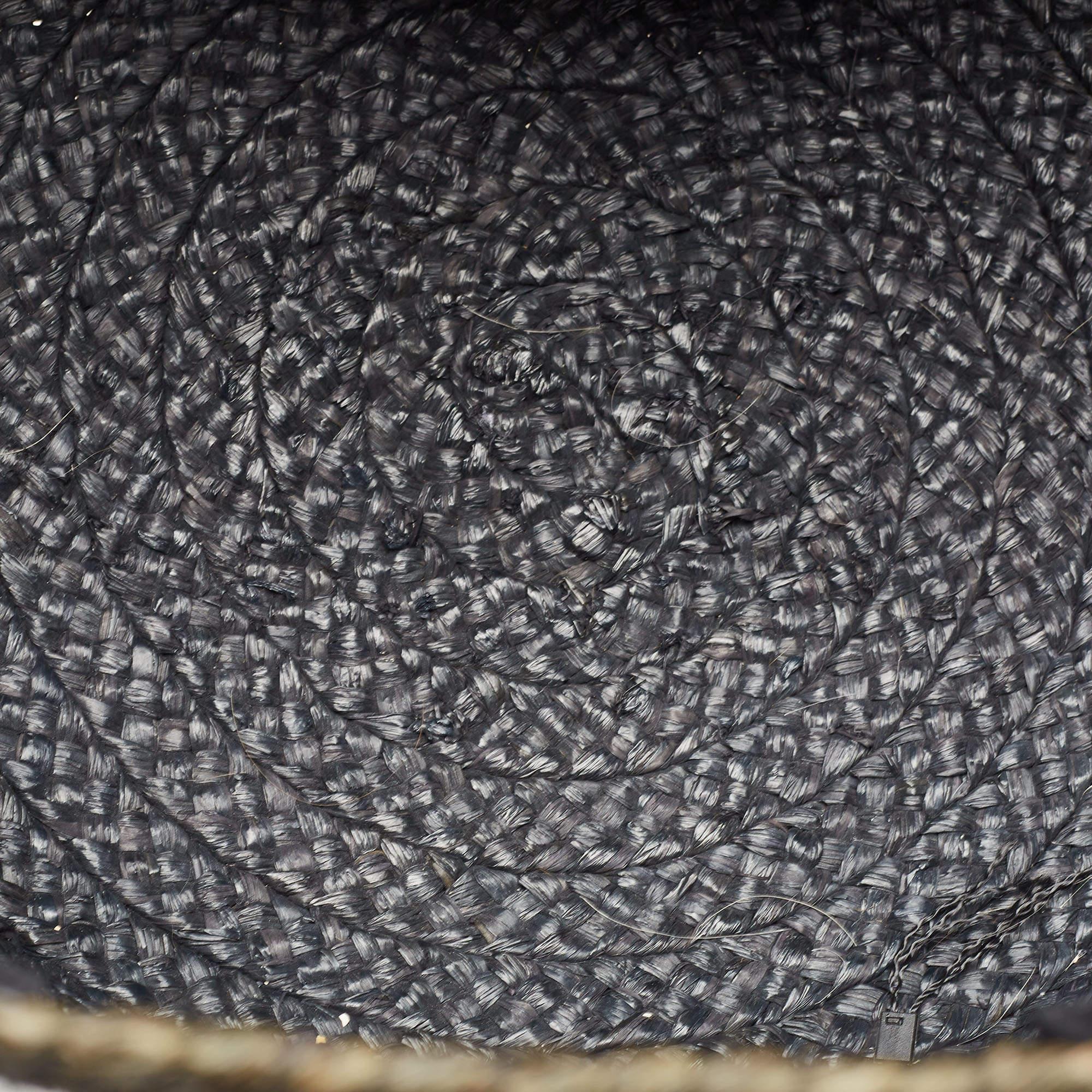 Saint Laurent Black Woven Raffia and Leather Basket Bag 9
