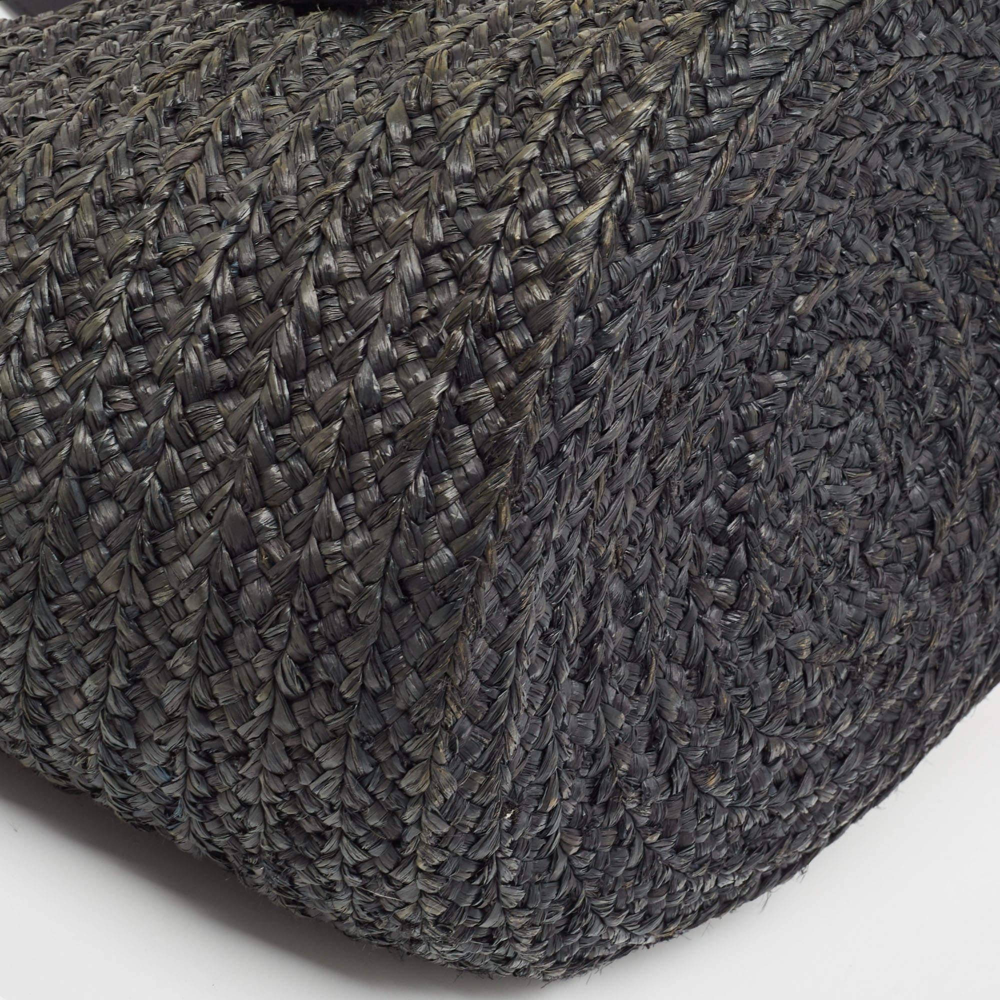 Saint Laurent Black Woven Raffia and Leather Basket Bag 4
