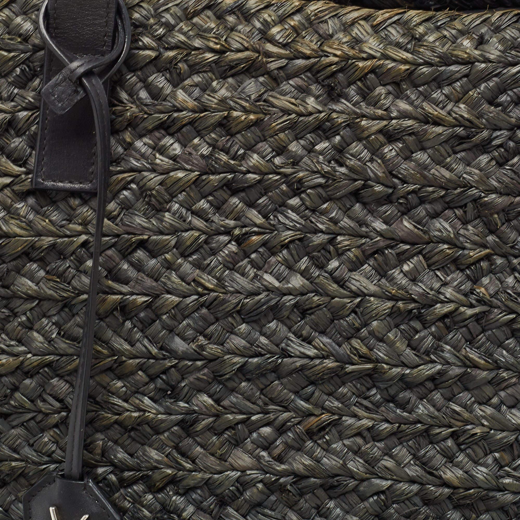 Saint Laurent Black Woven Raffia and Leather Basket Bag 5