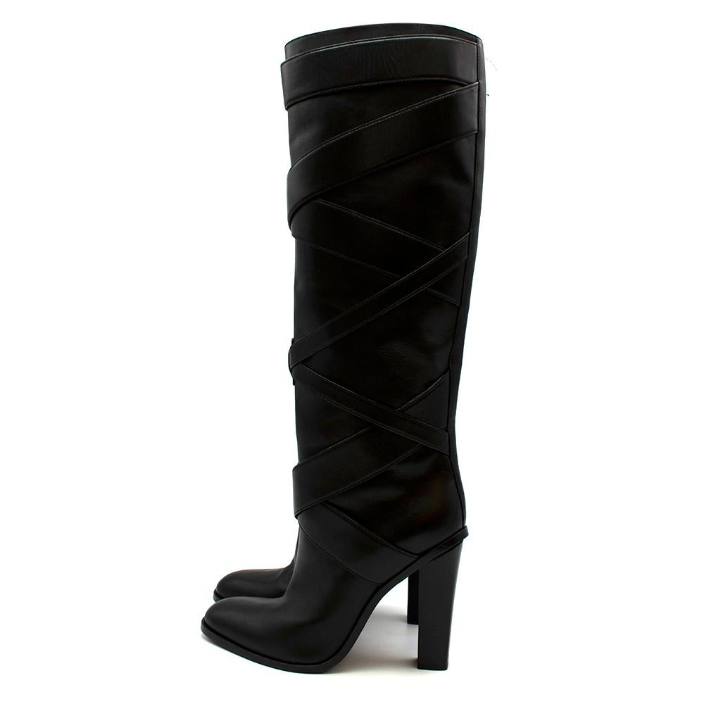 Women's or Men's Saint Laurent Black Wraparound Leather Boots 38 For Sale