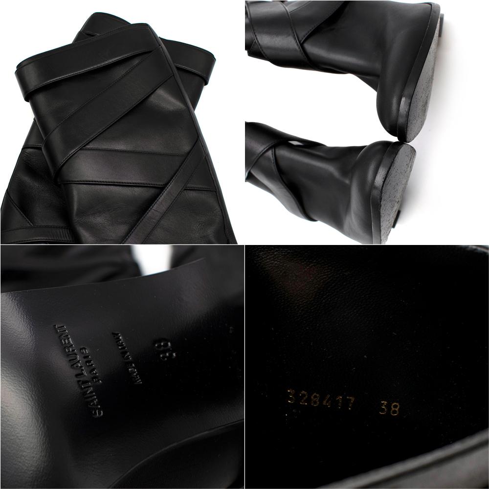 Saint Laurent Black Wraparound Leather Boots 38 For Sale 1