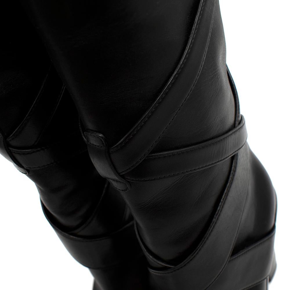 Saint Laurent Black Wraparound Leather Boots - Size EU 38 For Sale 4