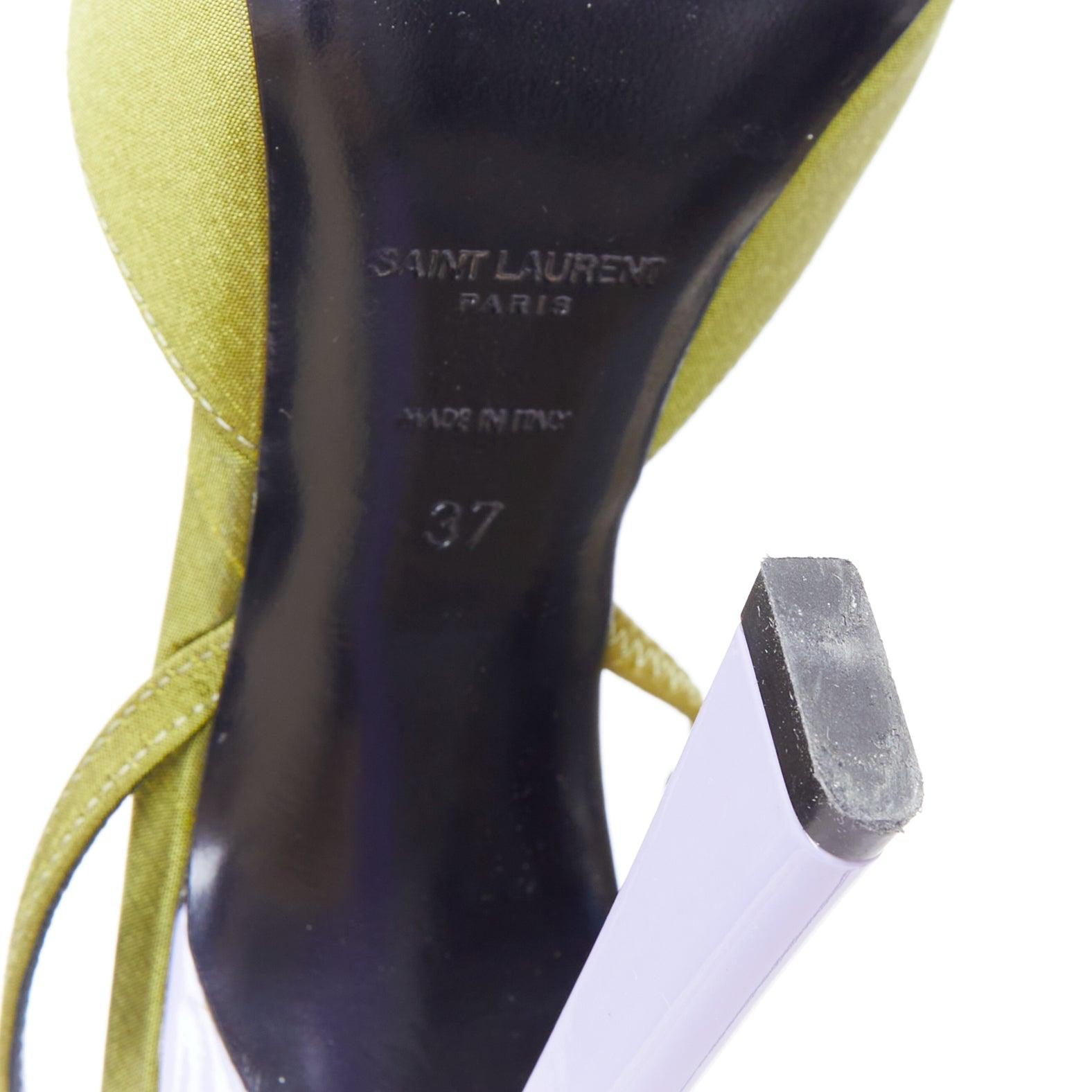 SAINT LAURENT Blade 105 green purple satin slingback pumps EU37 6