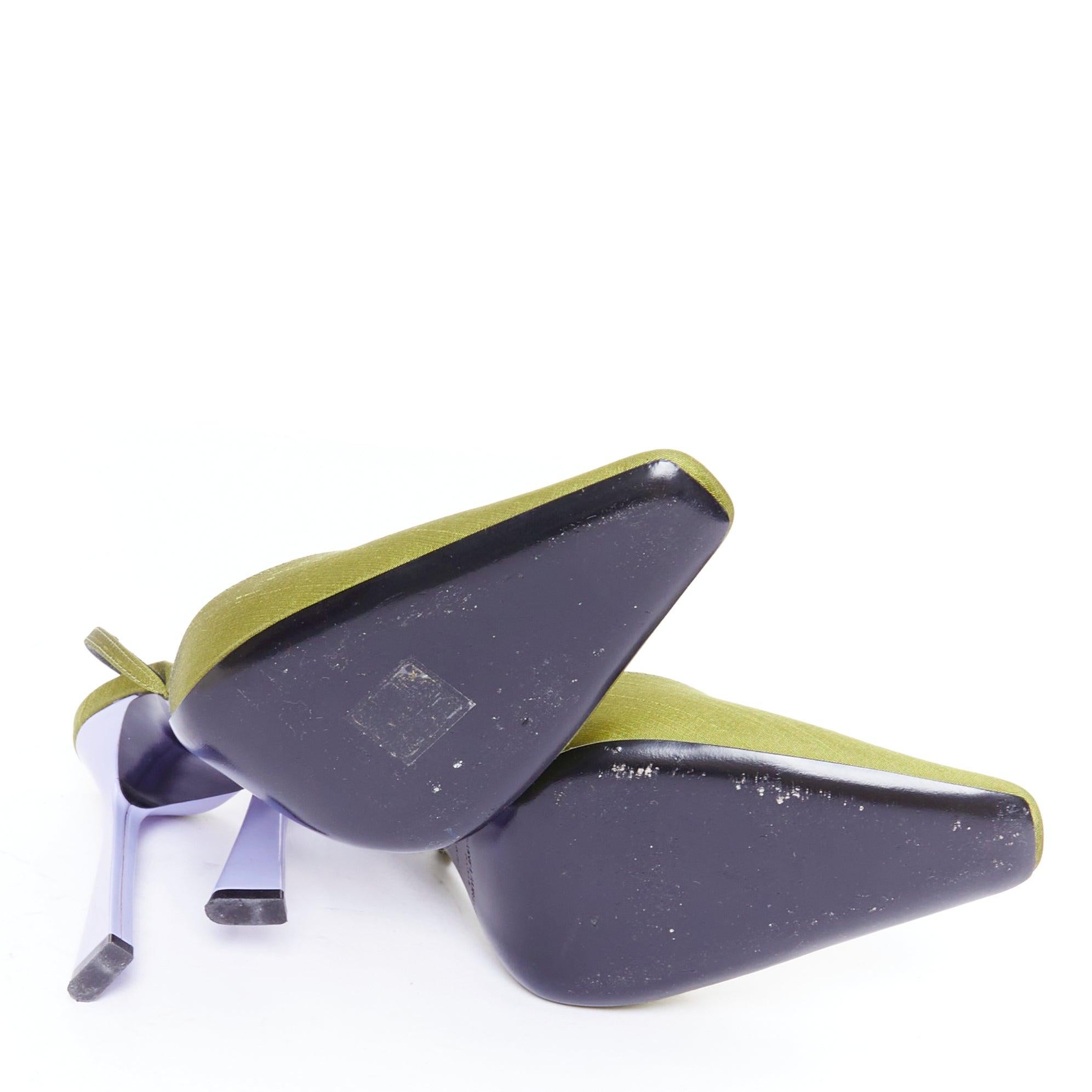 SAINT LAURENT Blade 105 green purple satin slingback pumps EU37 7