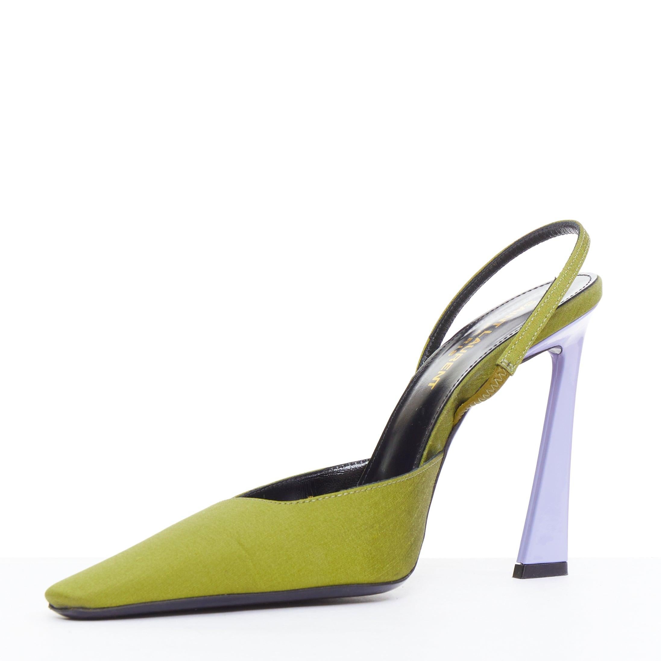 Women's SAINT LAURENT Blade 105 green purple satin slingback pumps EU37