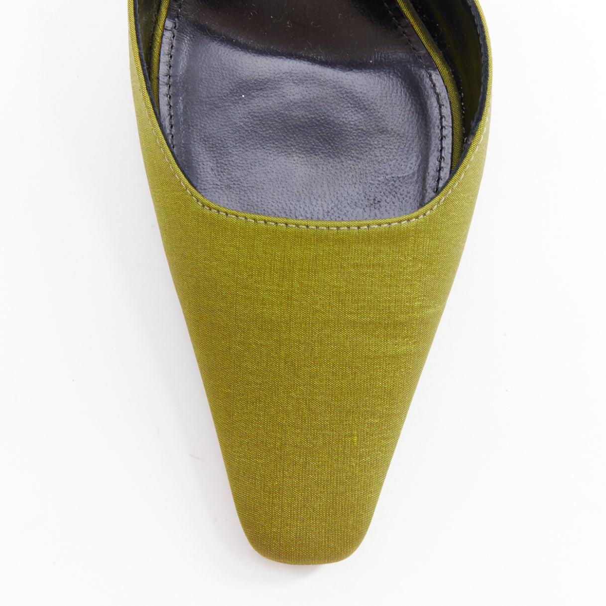 SAINT LAURENT Blade 105 green purple satin slingback pumps EU37 2