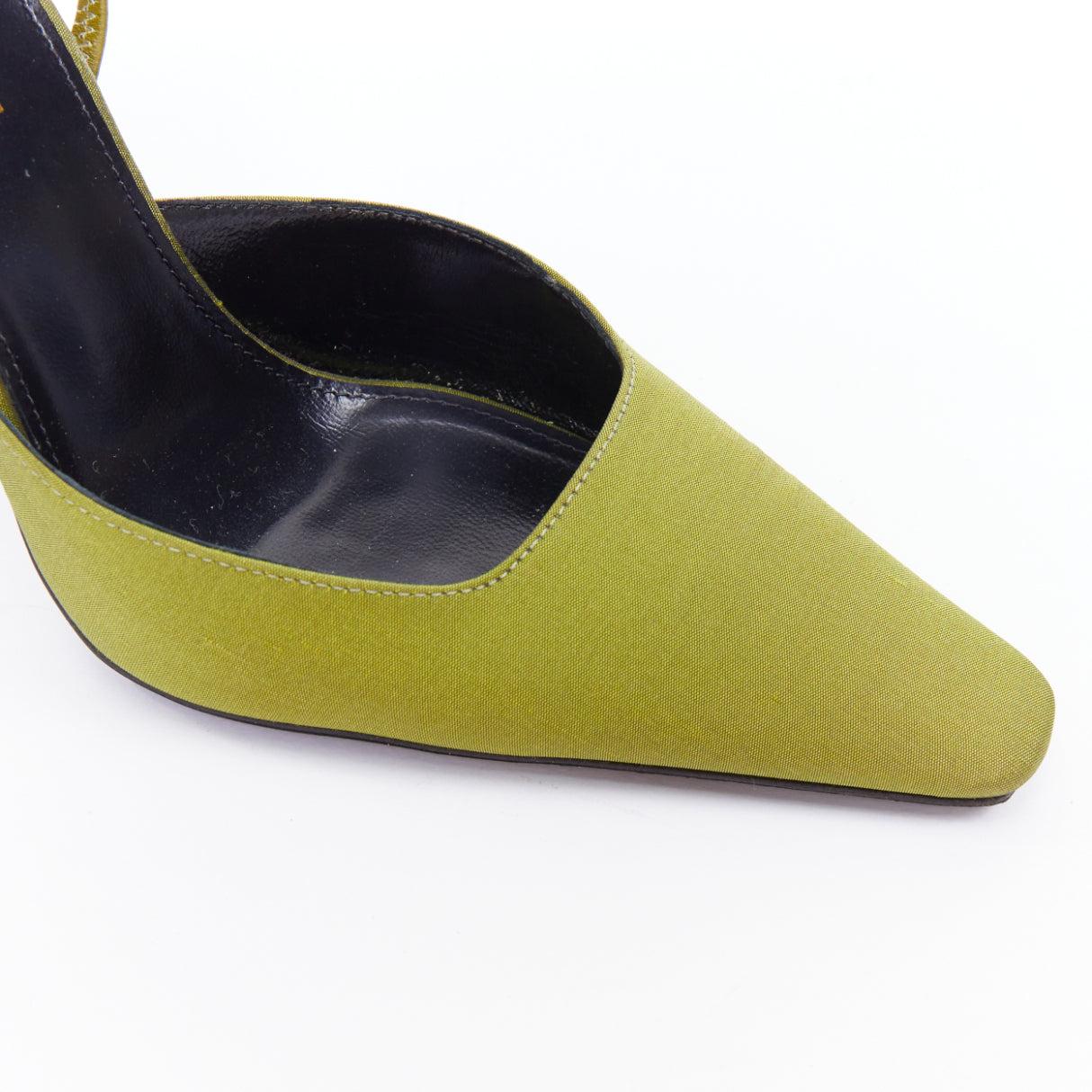 SAINT LAURENT Blade 105 green purple satin slingback pumps EU37 3