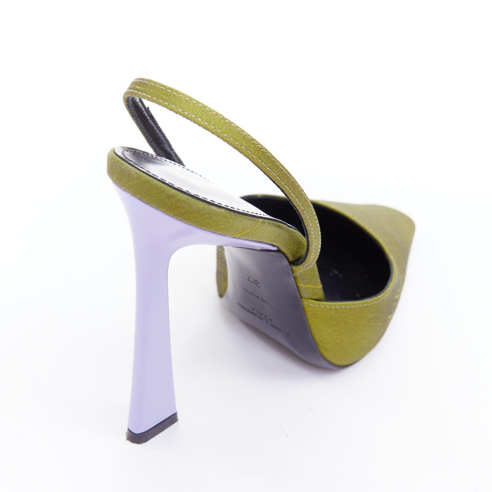 SAINT LAURENT Blade 105 green purple satin slingback pumps EU37 4