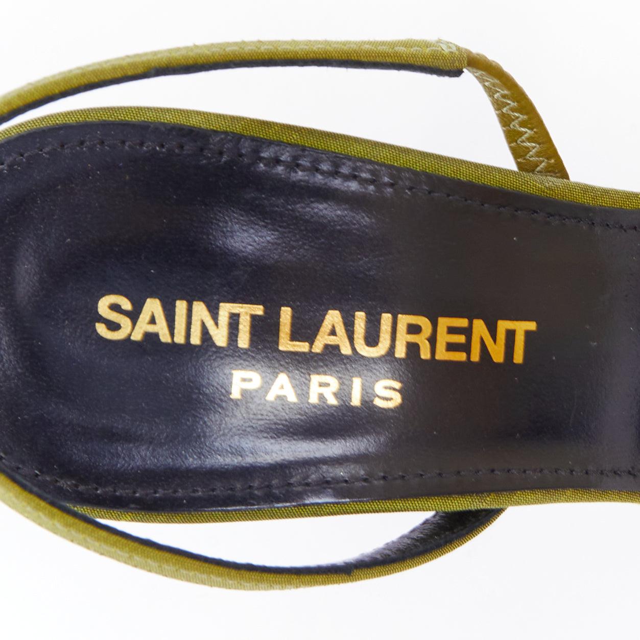 SAINT LAURENT Blade 105 green purple satin slingback pumps EU37 5