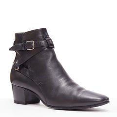 SAINT LAURENT Blake black leather silver buckle motorcycle jodphur boot EU37