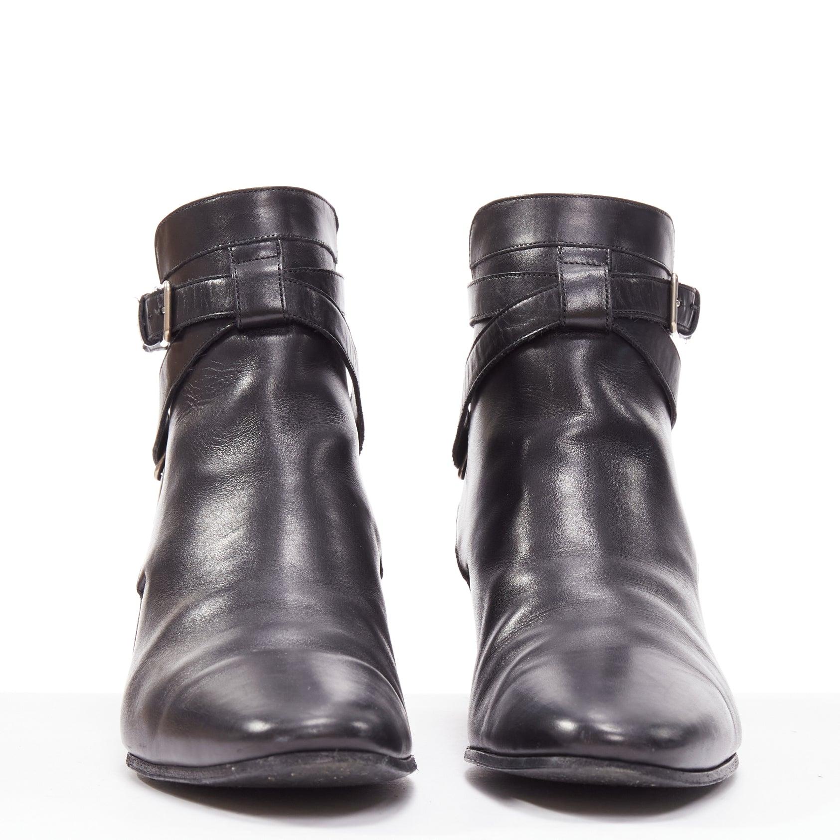 Black SAINT LAURENT Blake black leather silver buckle motorcycle jodphur boot EU37
