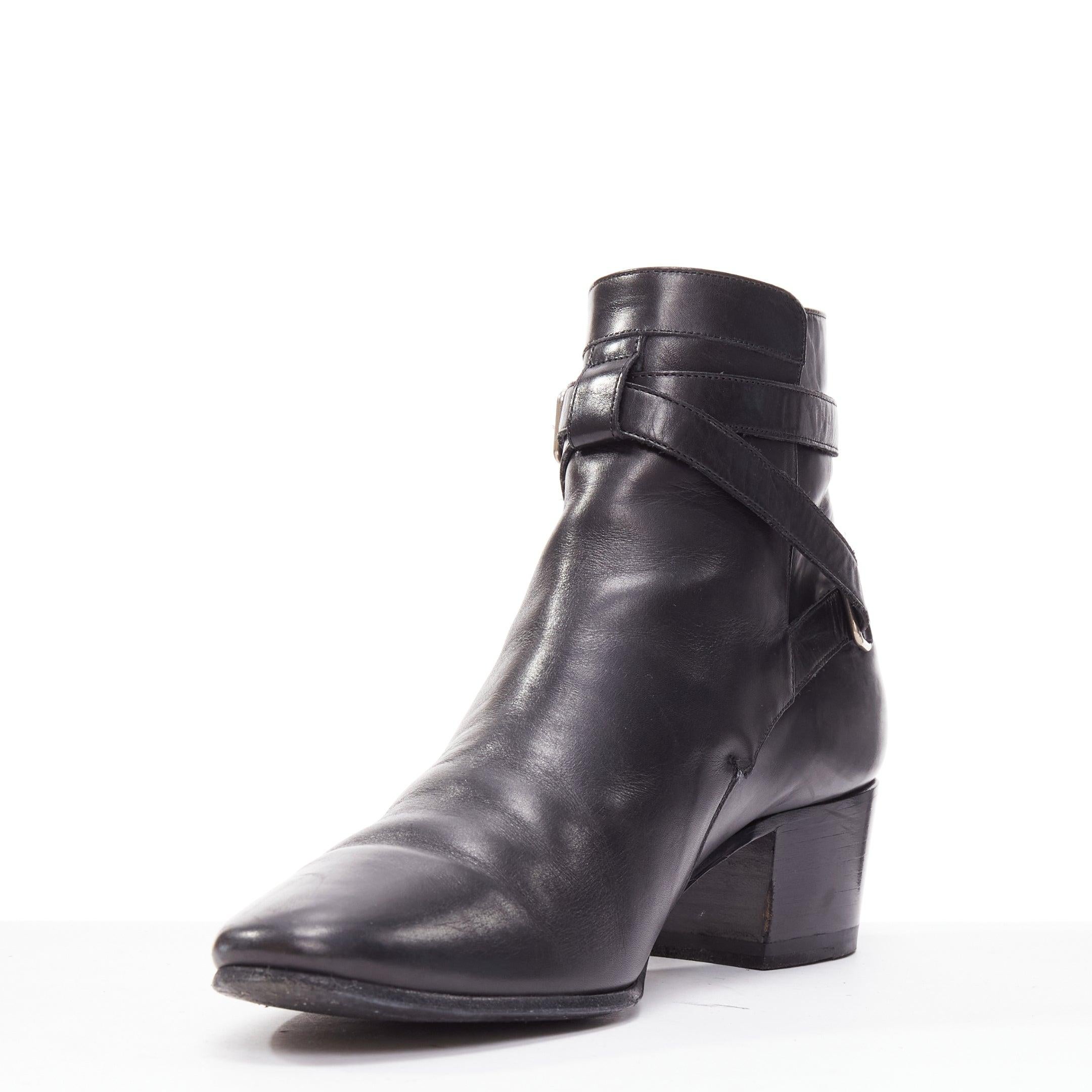 Women's SAINT LAURENT Blake black leather silver buckle motorcycle jodphur boot EU37