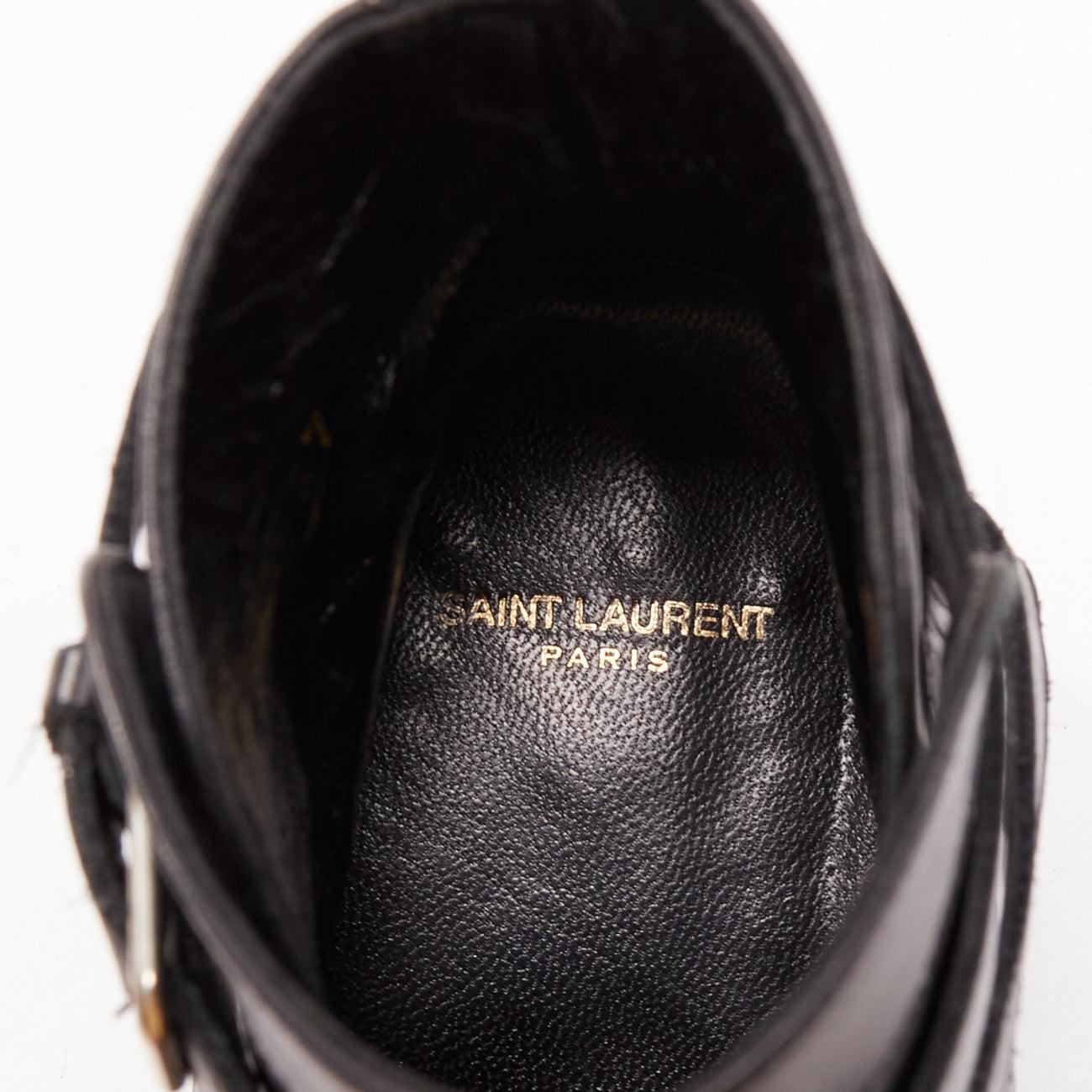 SAINT LAURENT Blake black leather silver buckle motorcycle jodphur boot EU37 5