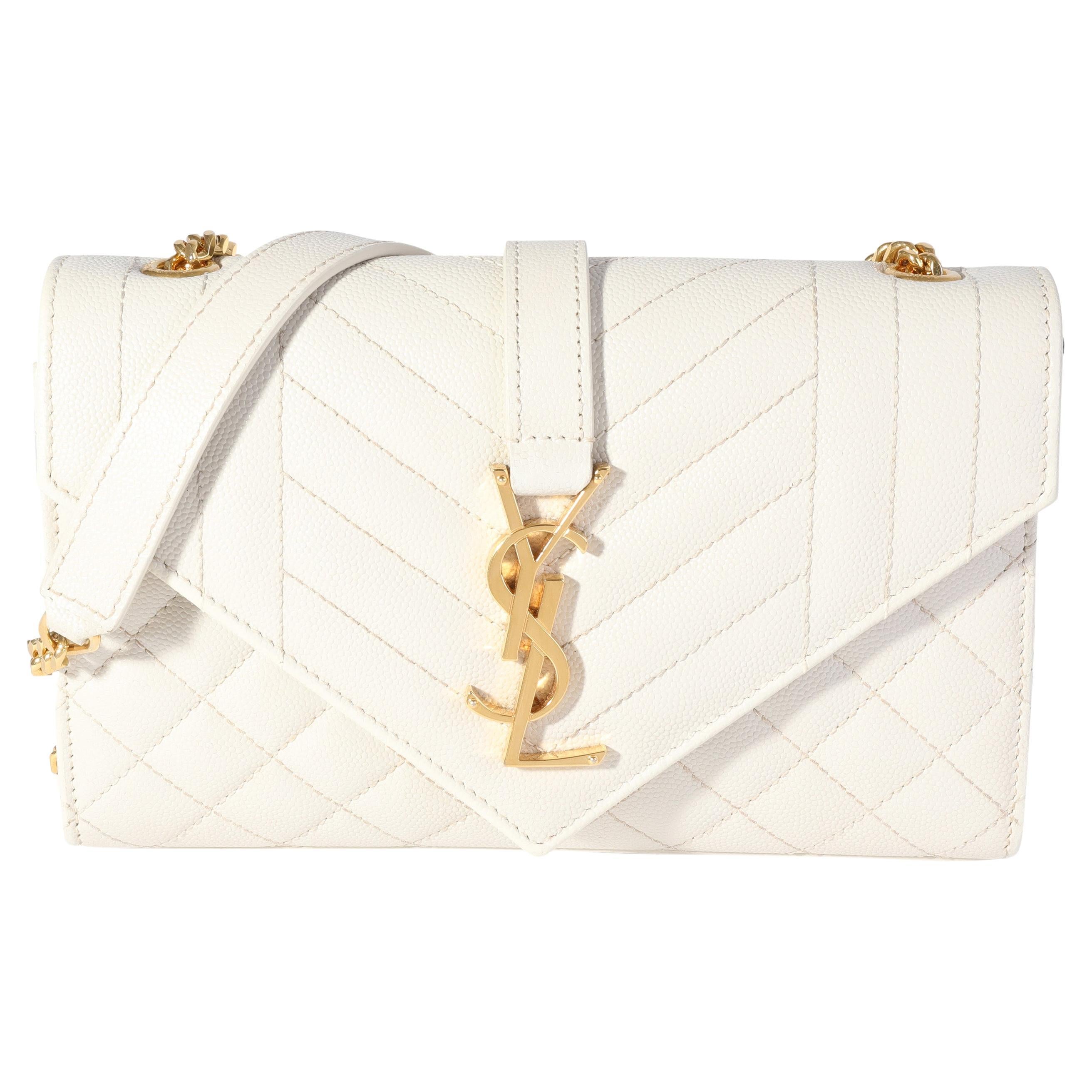 Saint Laurent Uptown Pouch Grain de Poudre Embossed Blanc Vintage in  Leather with Gold-tone - US