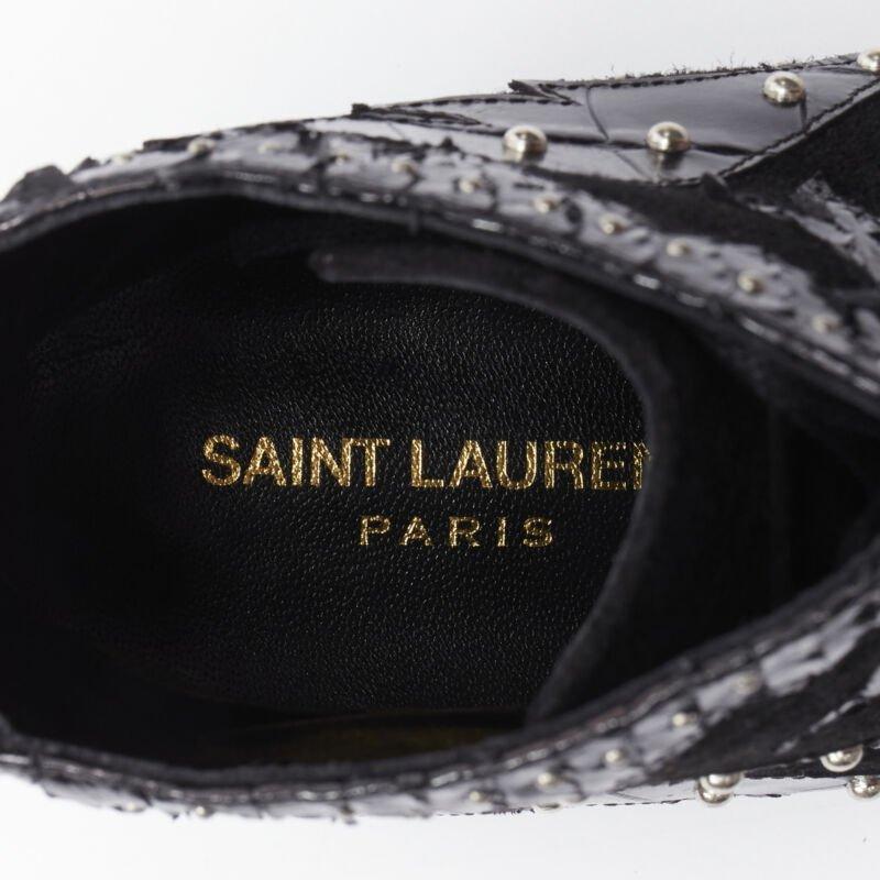 SAINT LAURENT Blaze 45 black western scaled suede studded ankle bootie EU37 For Sale 6