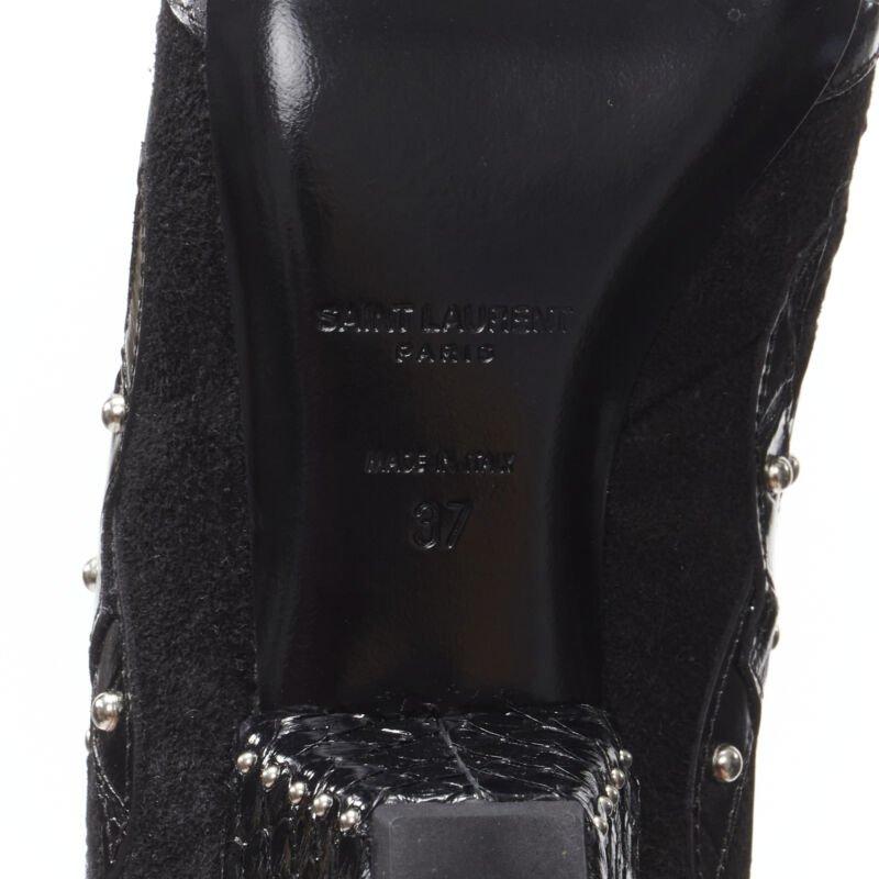 SAINT LAURENT Blaze 45 black western scaled suede studded ankle bootie EU37 For Sale 7