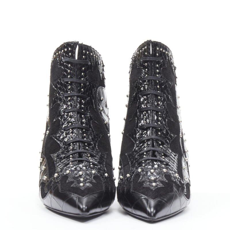 Black SAINT LAURENT Blaze 45 black western scaled suede studded ankle bootie EU37 For Sale