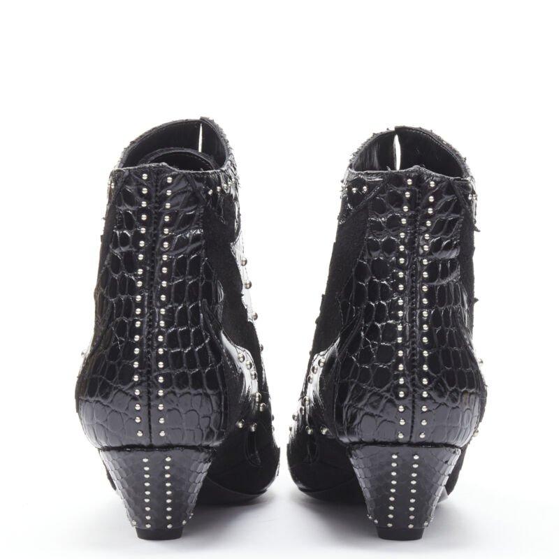 SAINT LAURENT Blaze 45 black western scaled suede studded ankle bootie EU37 For Sale 1