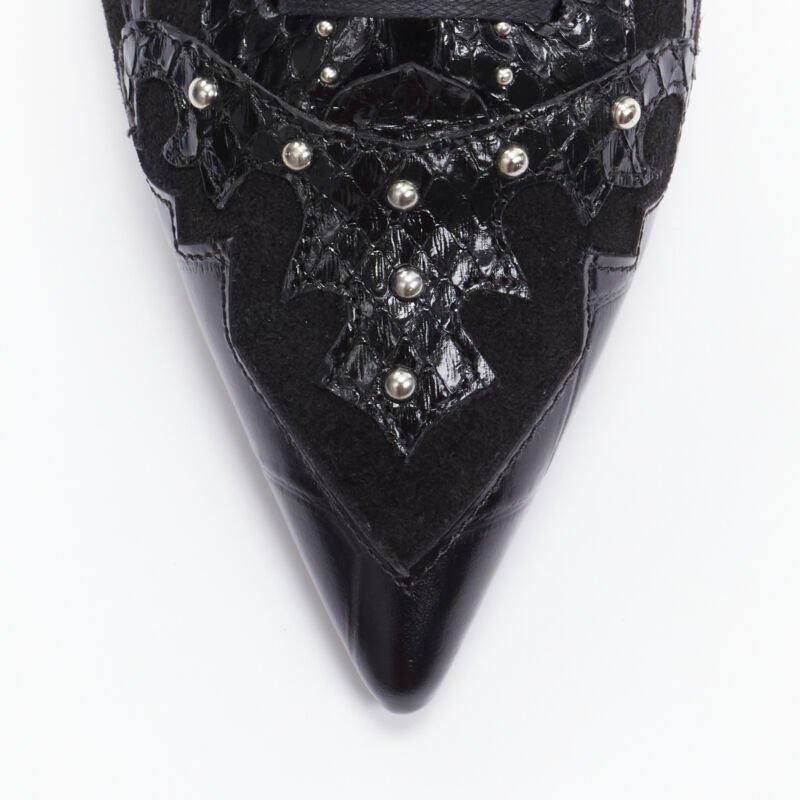 SAINT LAURENT Blaze 45 black western scaled suede studded ankle bootie EU37 For Sale 2