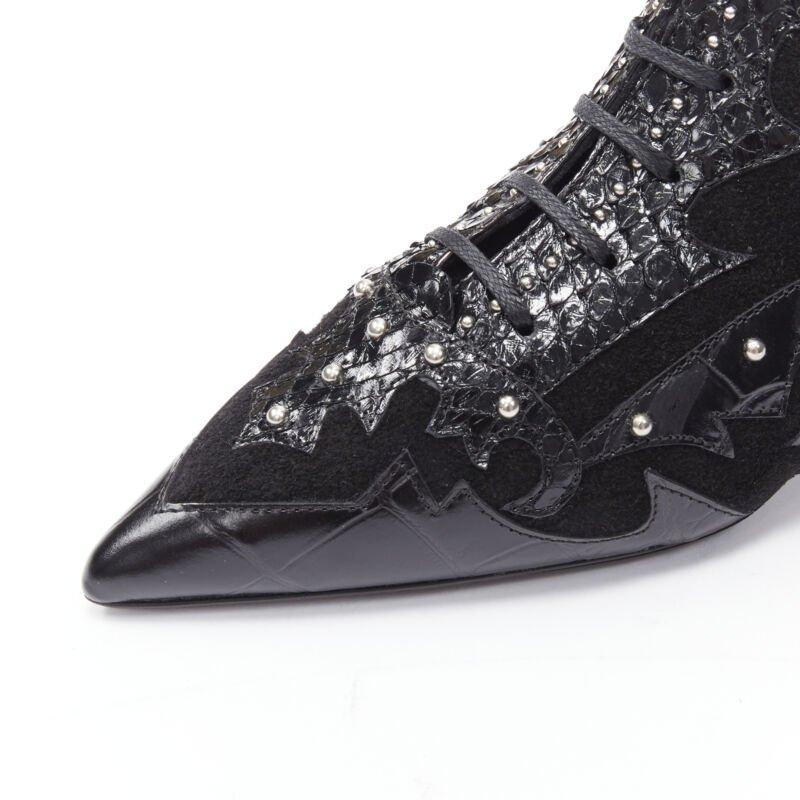 SAINT LAURENT Blaze 45 black western scaled suede studded ankle bootie EU37 For Sale 3