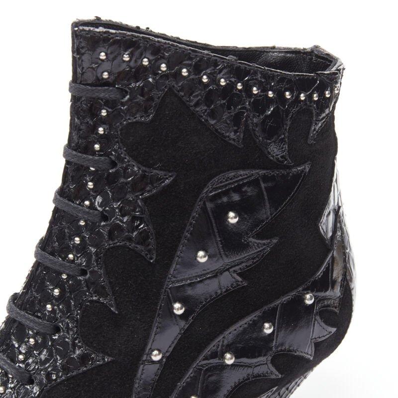SAINT LAURENT Blaze 45 black western scaled suede studded ankle bootie EU37 For Sale 4