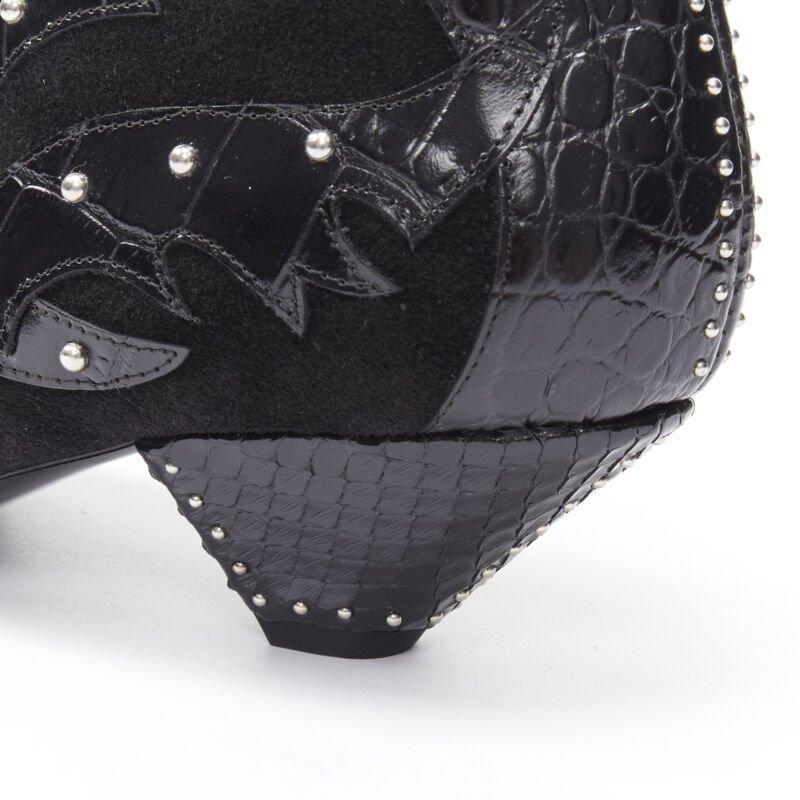 SAINT LAURENT Blaze 45 black western scaled suede studded ankle bootie EU37 For Sale 5