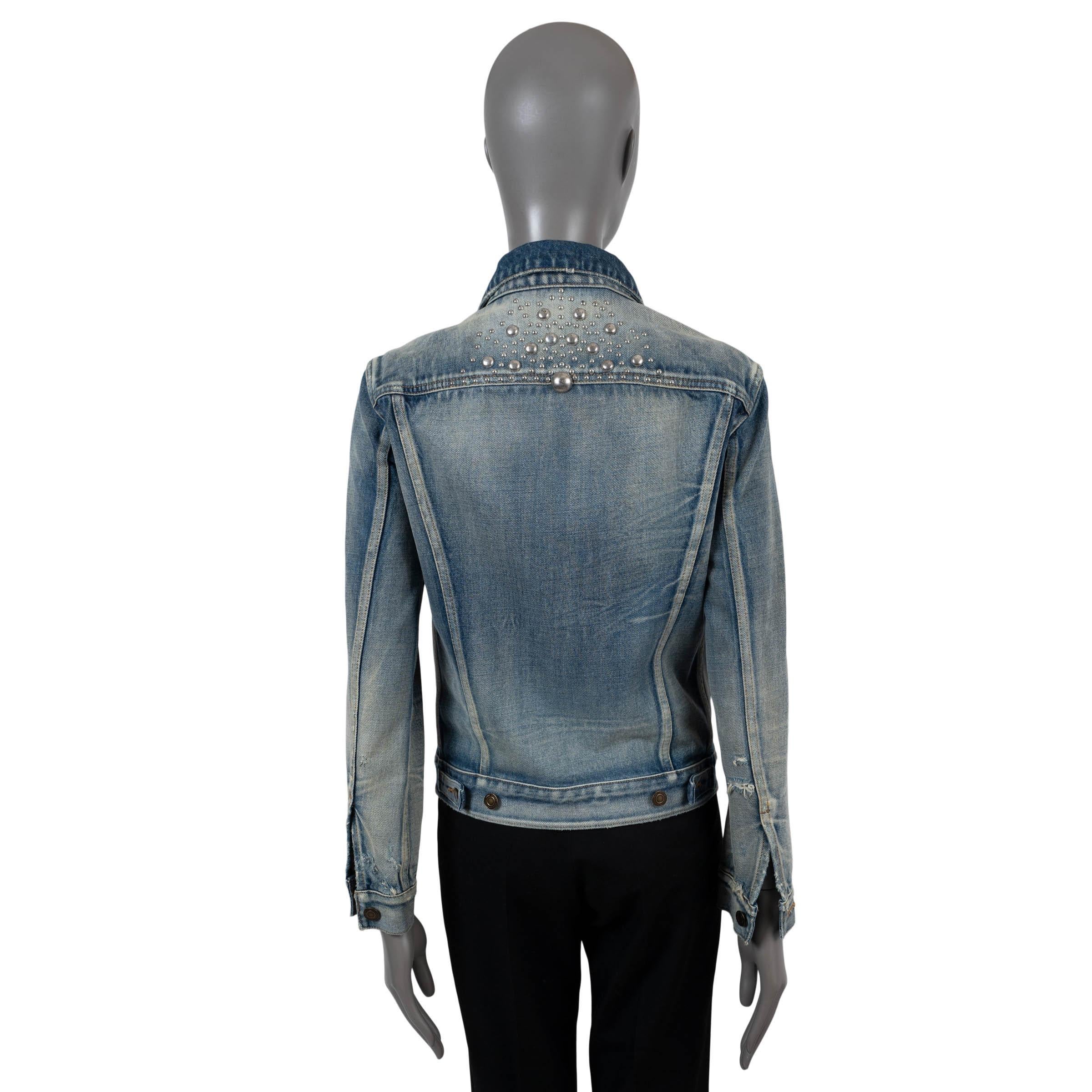 Black SAINT LAURENT blue acid washed 2016 STUDDED DENIM Jacket S For Sale