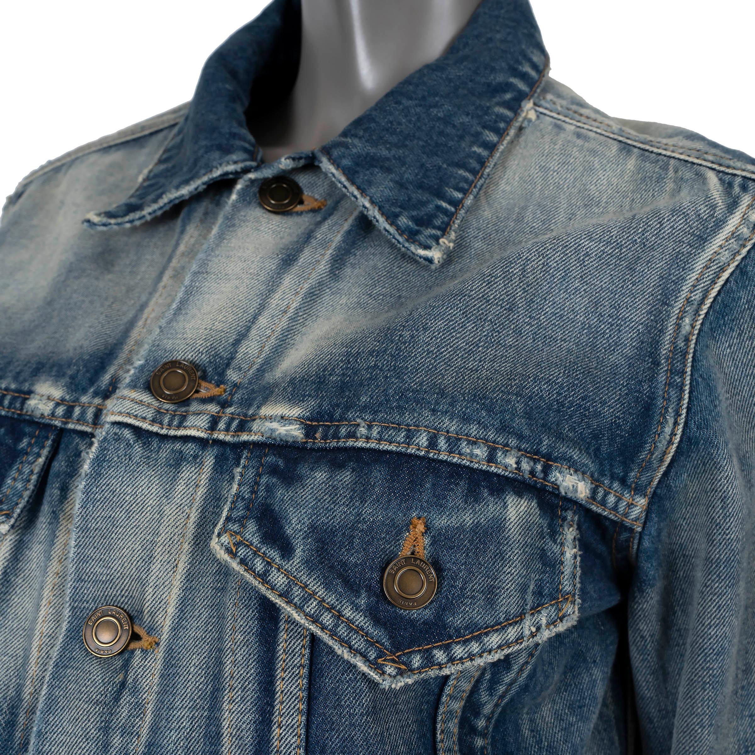 Women's SAINT LAURENT blue acid washed 2016 STUDDED DENIM Jacket S For Sale