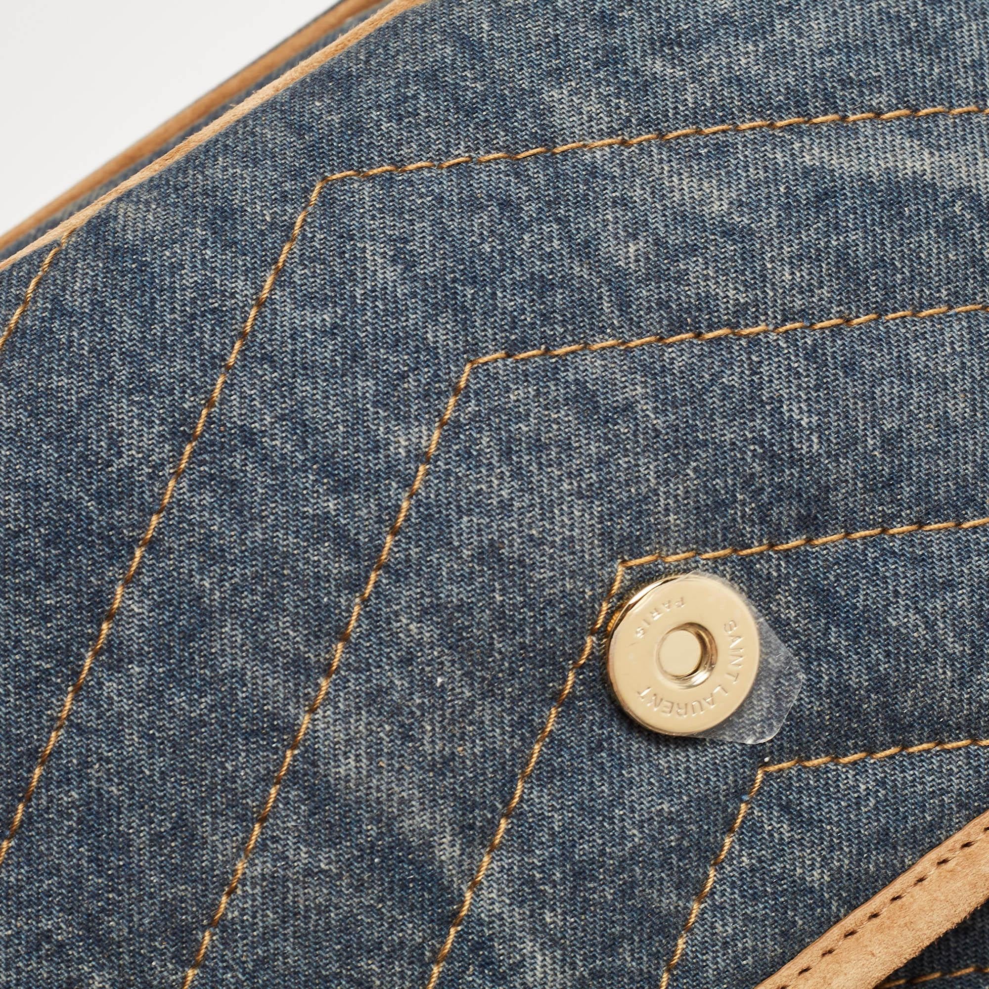 Saint Laurent Blue/Beige Matelasse Denim and Suede Medium Niki Shoulder Bag 2