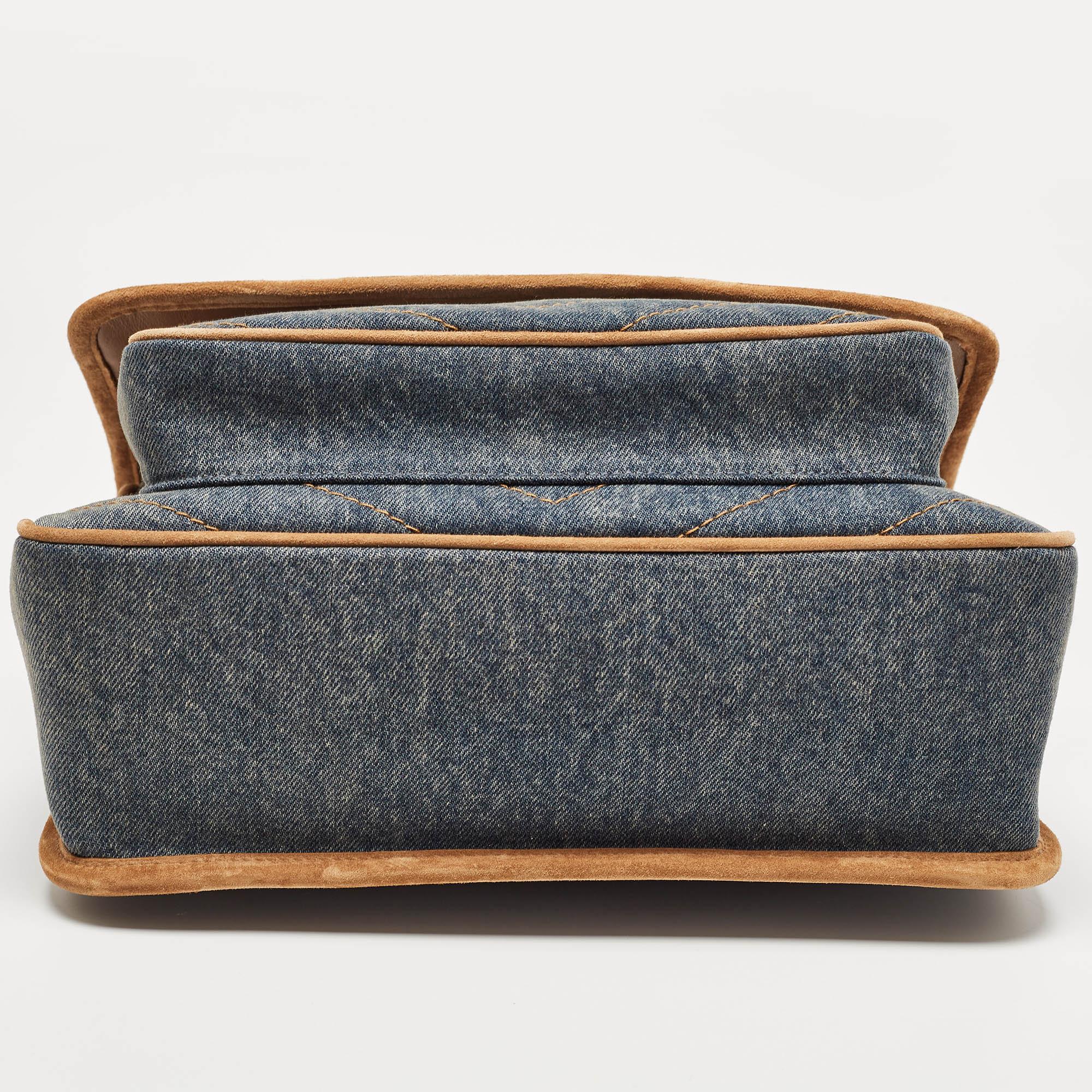 Saint Laurent Blue/Beige Matelasse Denim and Suede Medium Niki Shoulder Bag 5