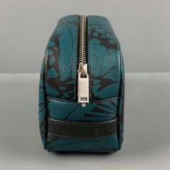 SAINT LAURENT Blue Black Leaves Canvas Toiletry Handbag