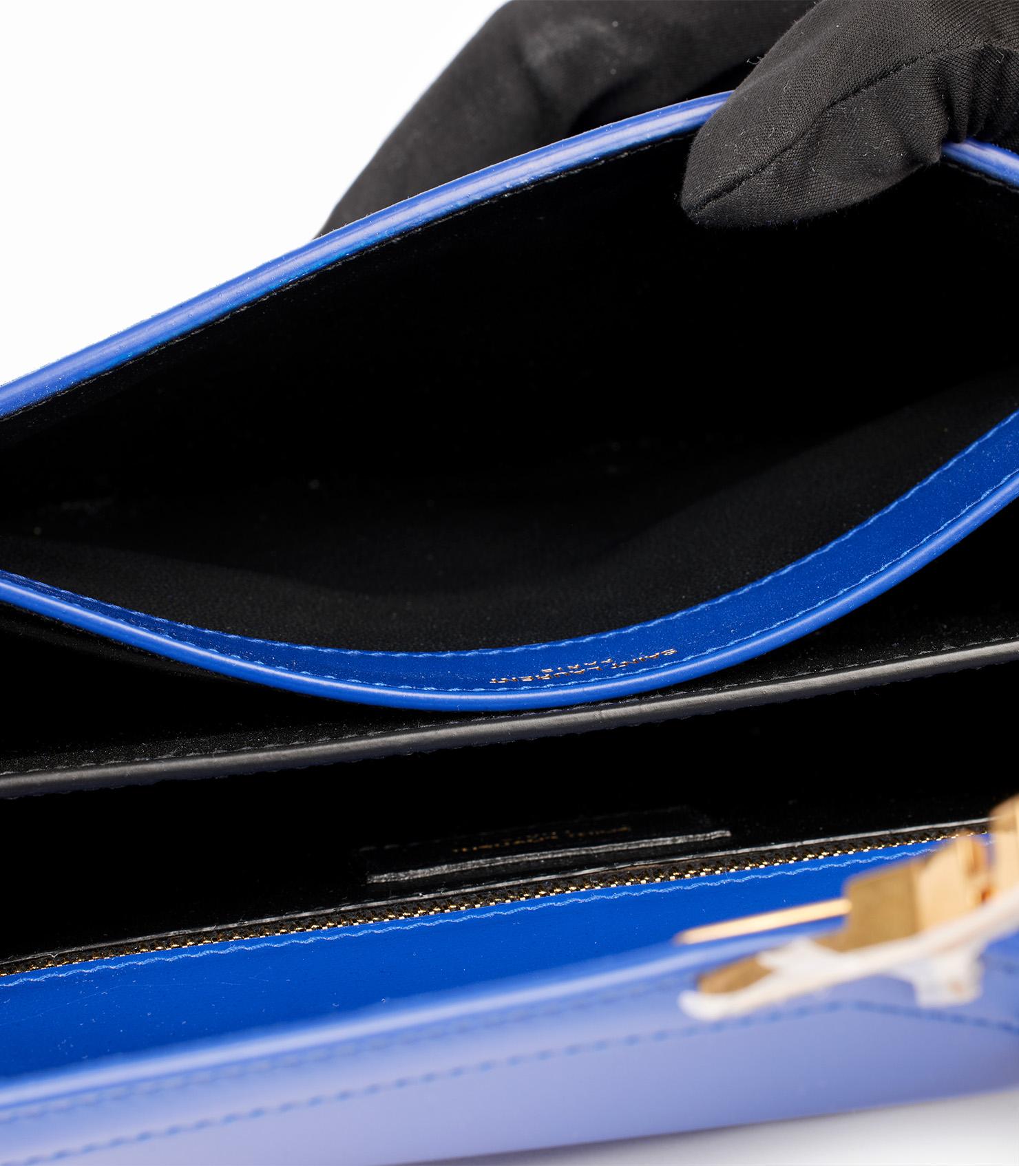 Saint Laurent Blue Calfskin Leather & Suede Medium Cassandra For Sale 6
