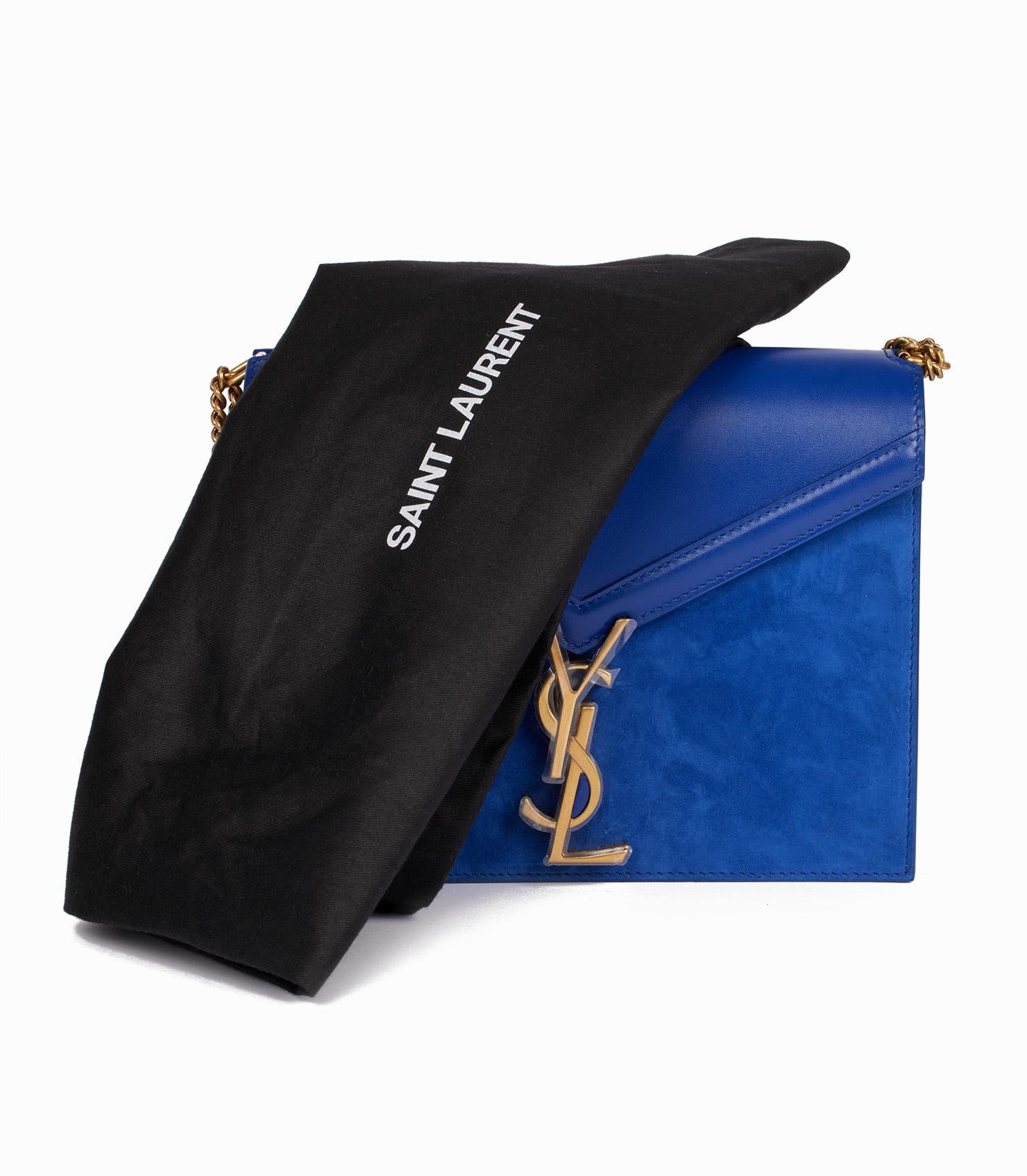 Saint Laurent Blue Calfskin Leather & Suede Medium Cassandra For Sale 7