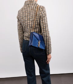 Saint Laurent Blue Calfskin Leather & Suede Medium Cassandra