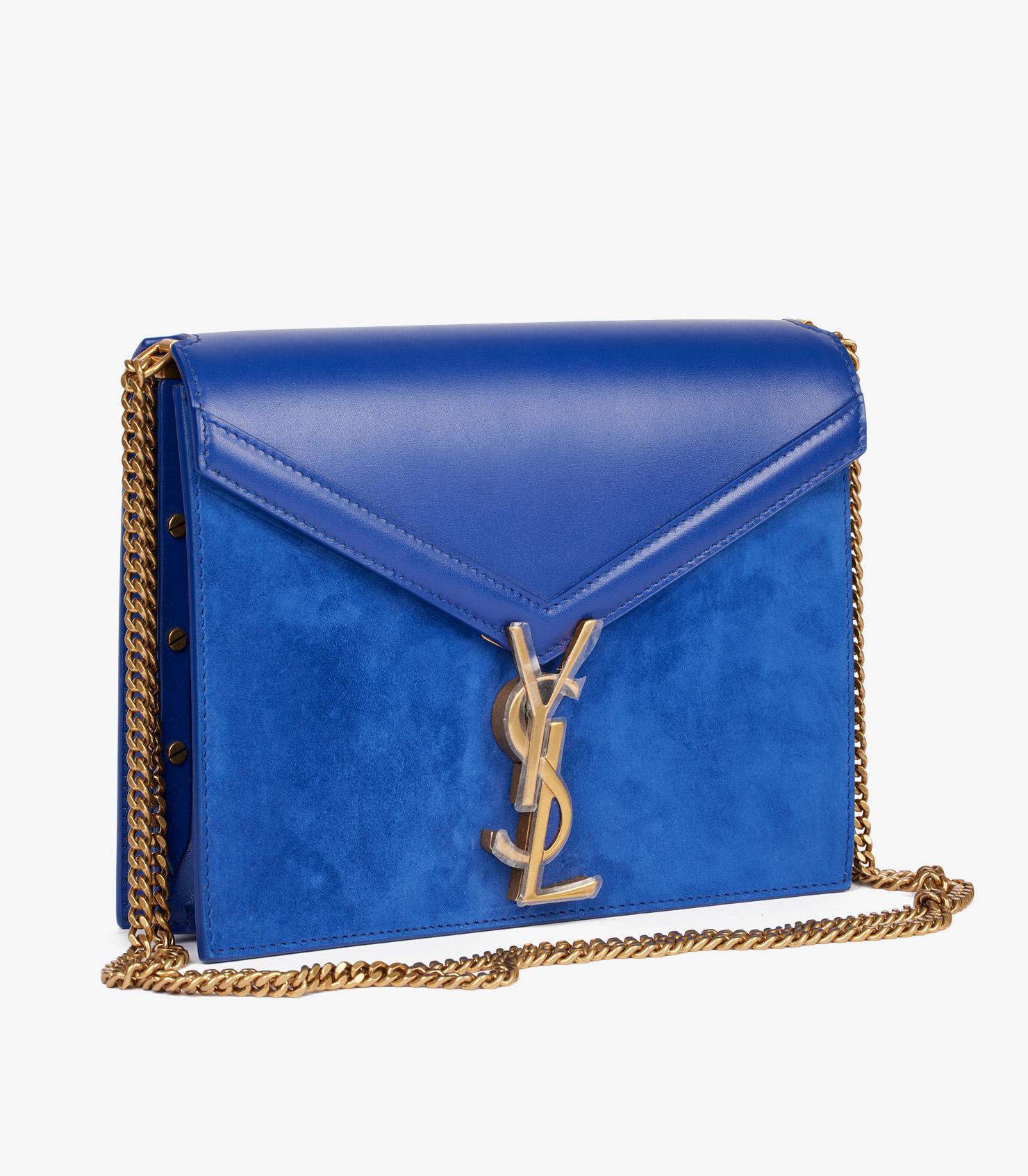 Saint Laurent Blaues Kalbsleder & Wildleder Medium Cassandra im Zustand „Neu“ im Angebot in Bishop's Stortford, Hertfordshire
