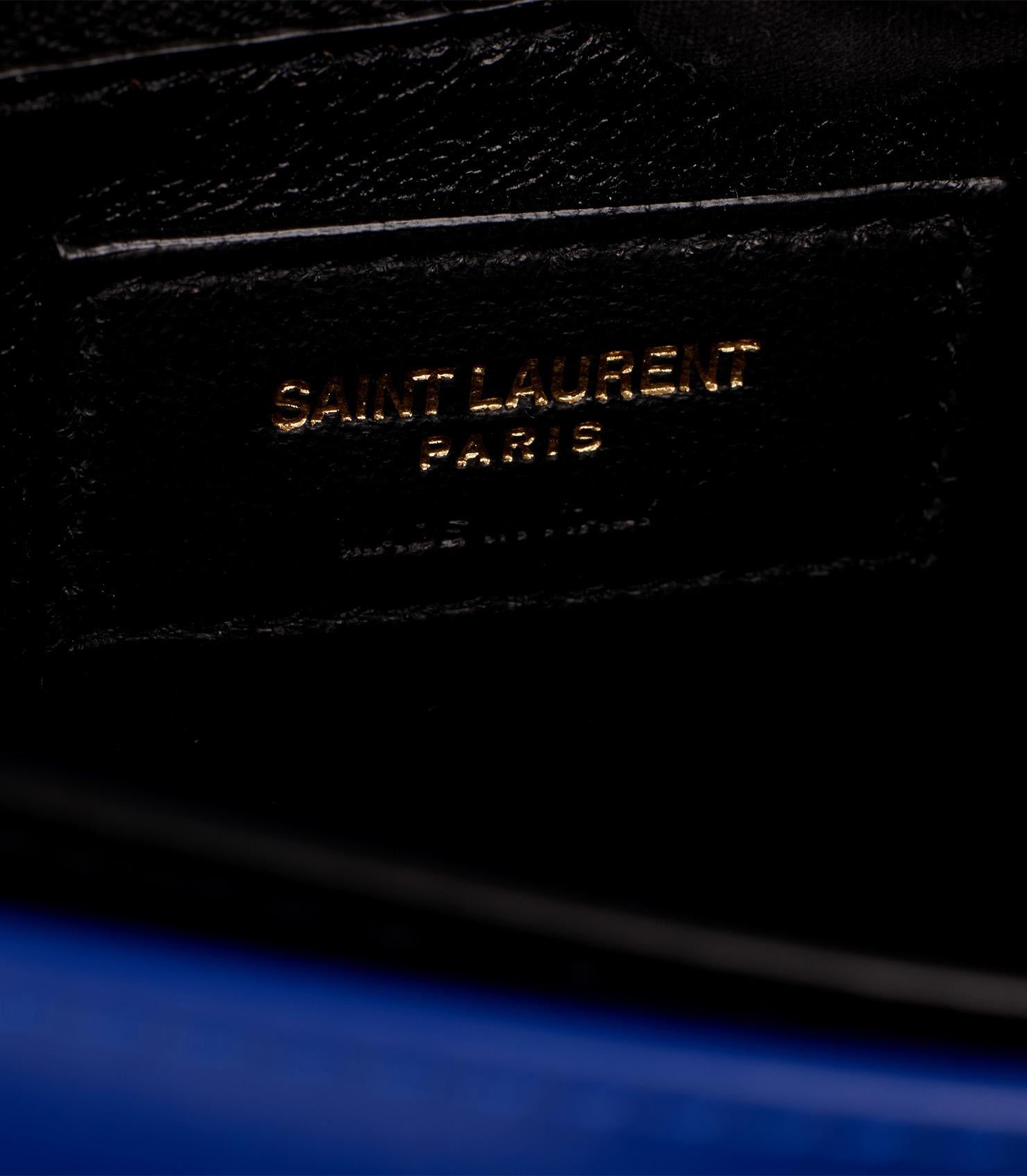 Saint Laurent Blue Calfskin Leather & Suede Medium Cassandra For Sale 4