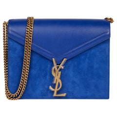 Saint Laurent Blue Calfskin Leather & Suede Medium Cassandra