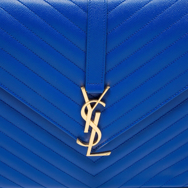Saint Laurent Blue Chevron Quilted Leather Monogram Envelope Shoulder
