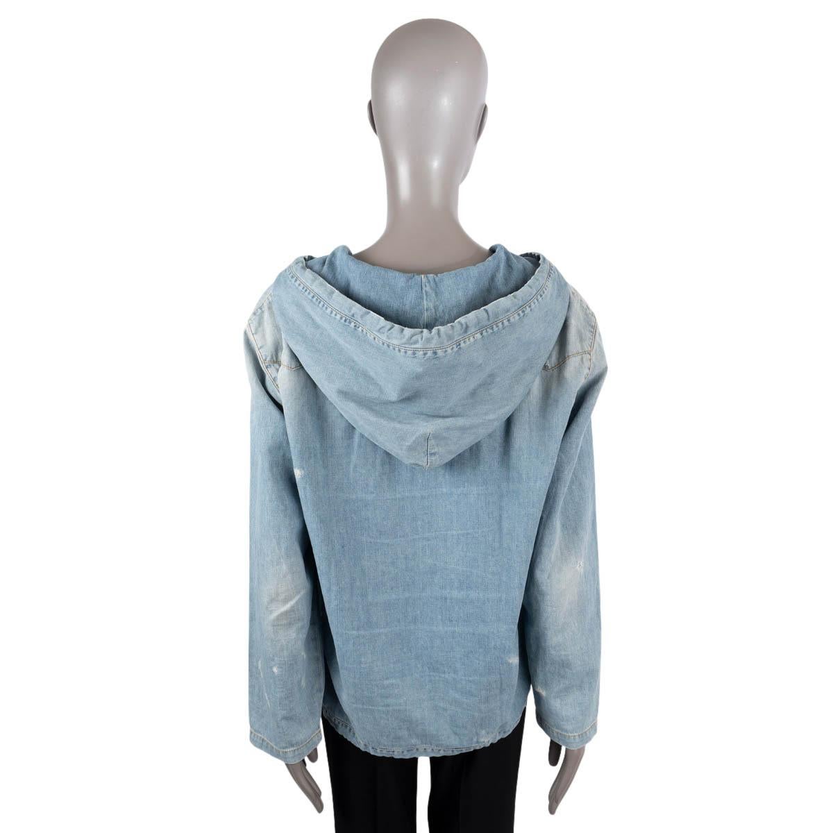 Women's SAINT LAURENT blue cotton 2019 DISTRESSED DENIM HOODED Shirt M For Sale