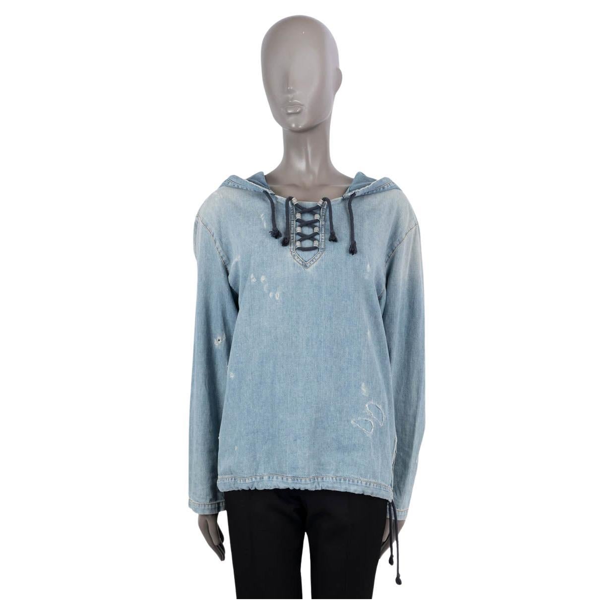 SAINT LAURENT Blaues Baumwollhemd 2019 DISTRESsed DENIM HOODED Shirt M aus Baumwolle im Angebot