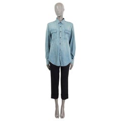 SAINT LAURENT blue cotton FADED DENIM Button Up Shirt M