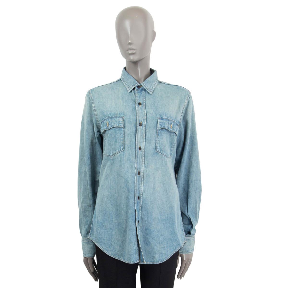 Blue SAINT LAURENT blue cotton FADED DENIM Button Up Shirt M