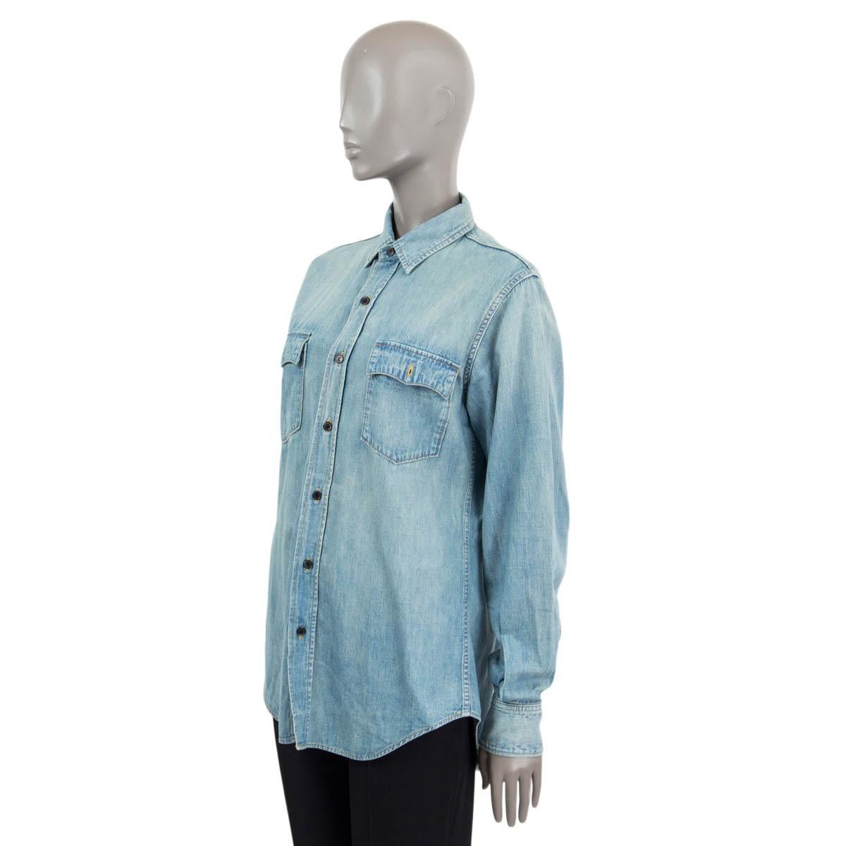 SAINT LAURENT blue cotton FADED DENIM Button Up Shirt M In Excellent Condition In Zürich, CH