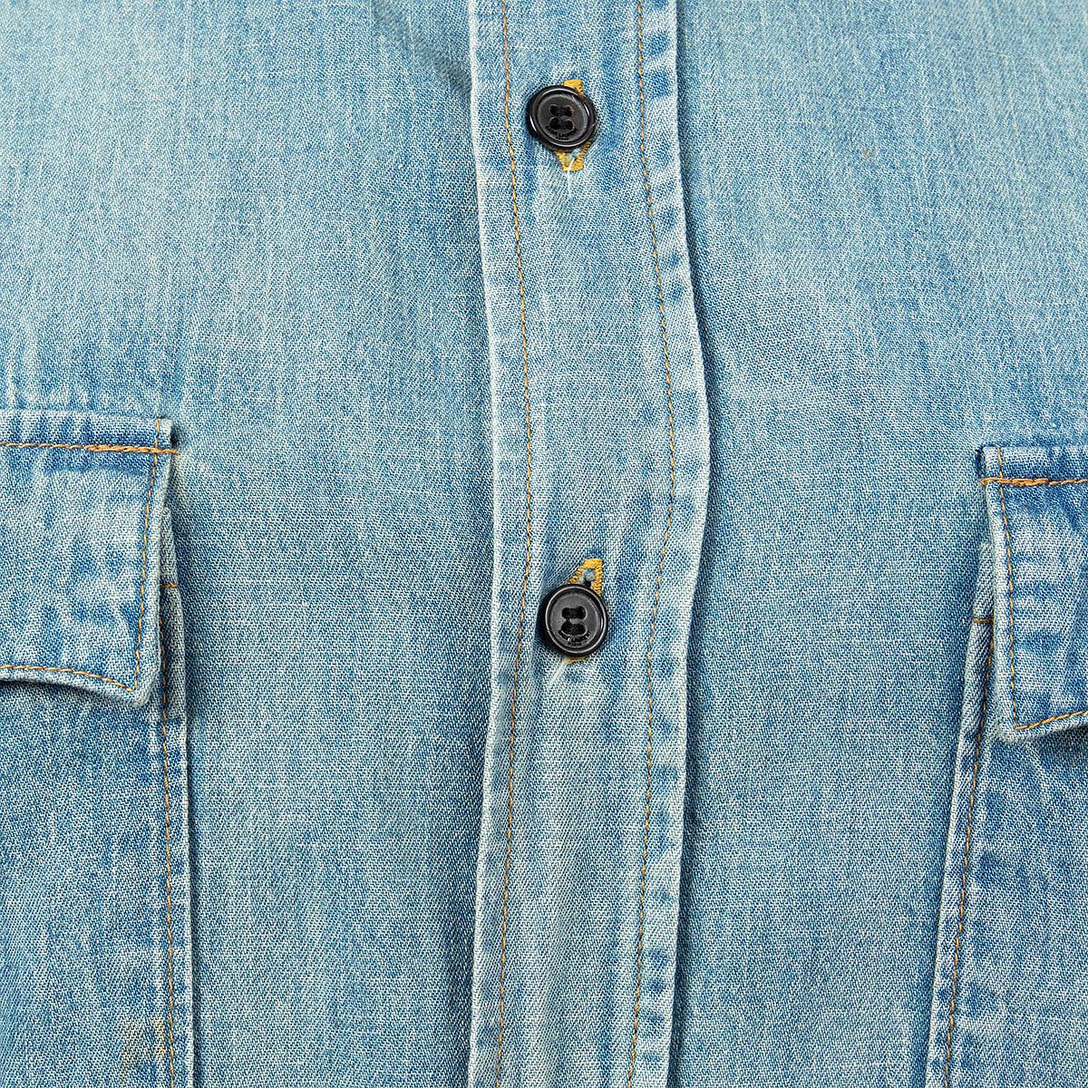 SAINT LAURENT blue cotton FADED DENIM Button Up Shirt M 1