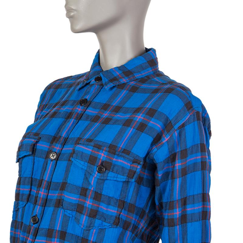 Blue SAINT LAURENT blue cotton GRADIENT PLAID LONG Button Up Shirt M