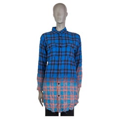 SAINT LAURENT blue cotton GRADIENT PLAID LONG Button Up Shirt M