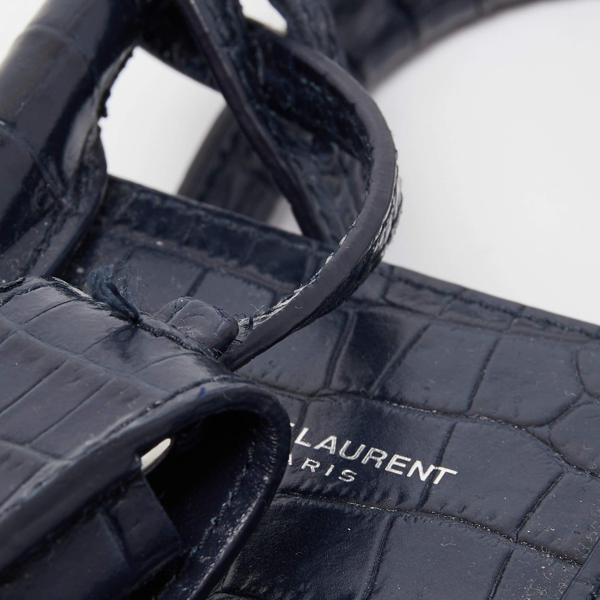 Saint Laurent Blue Croc Embossed Leather Nano Classic Sac De Jour Tote 7
