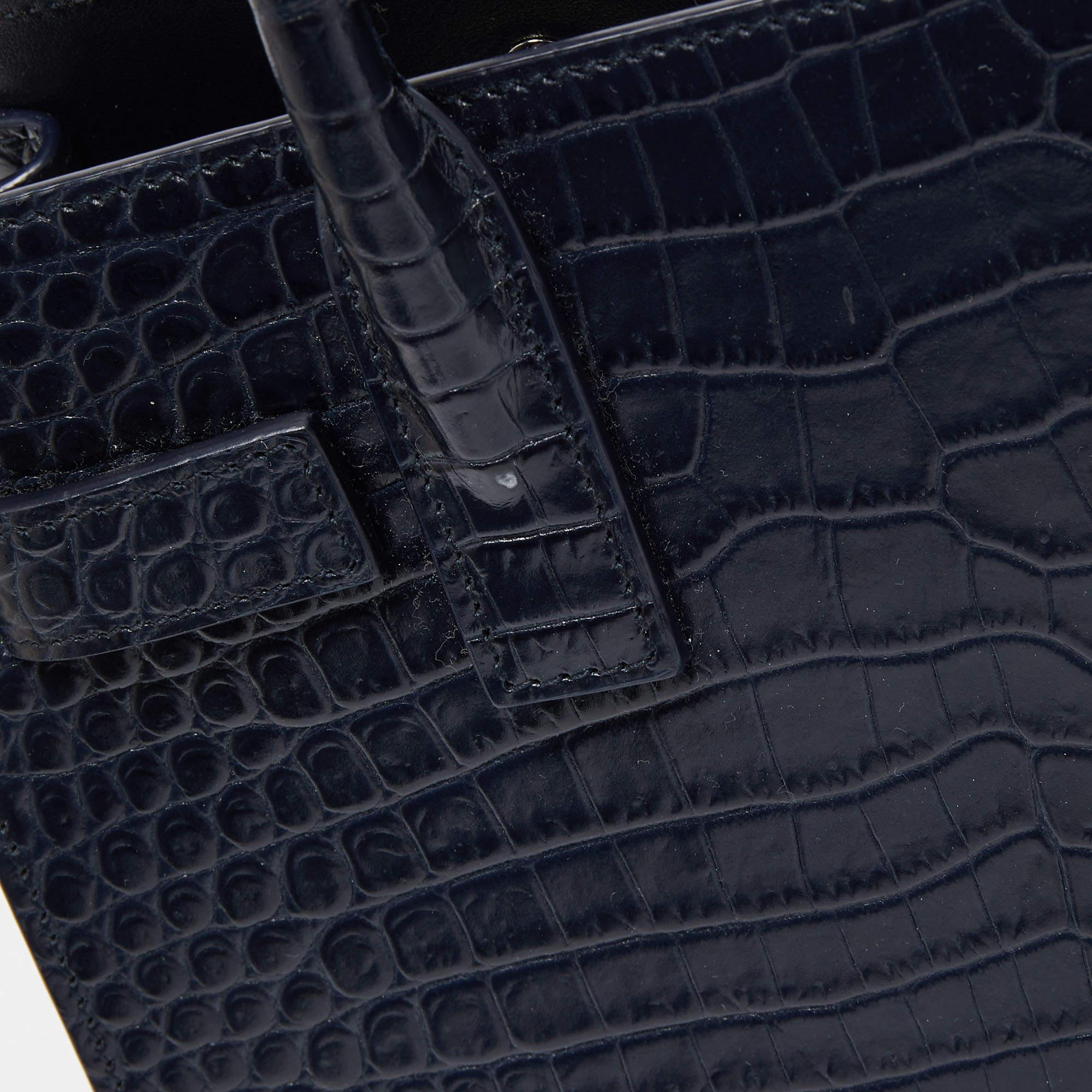 Saint Laurent Blue Croc Embossed Leather Nano Classic Sac De Jour Tote 3