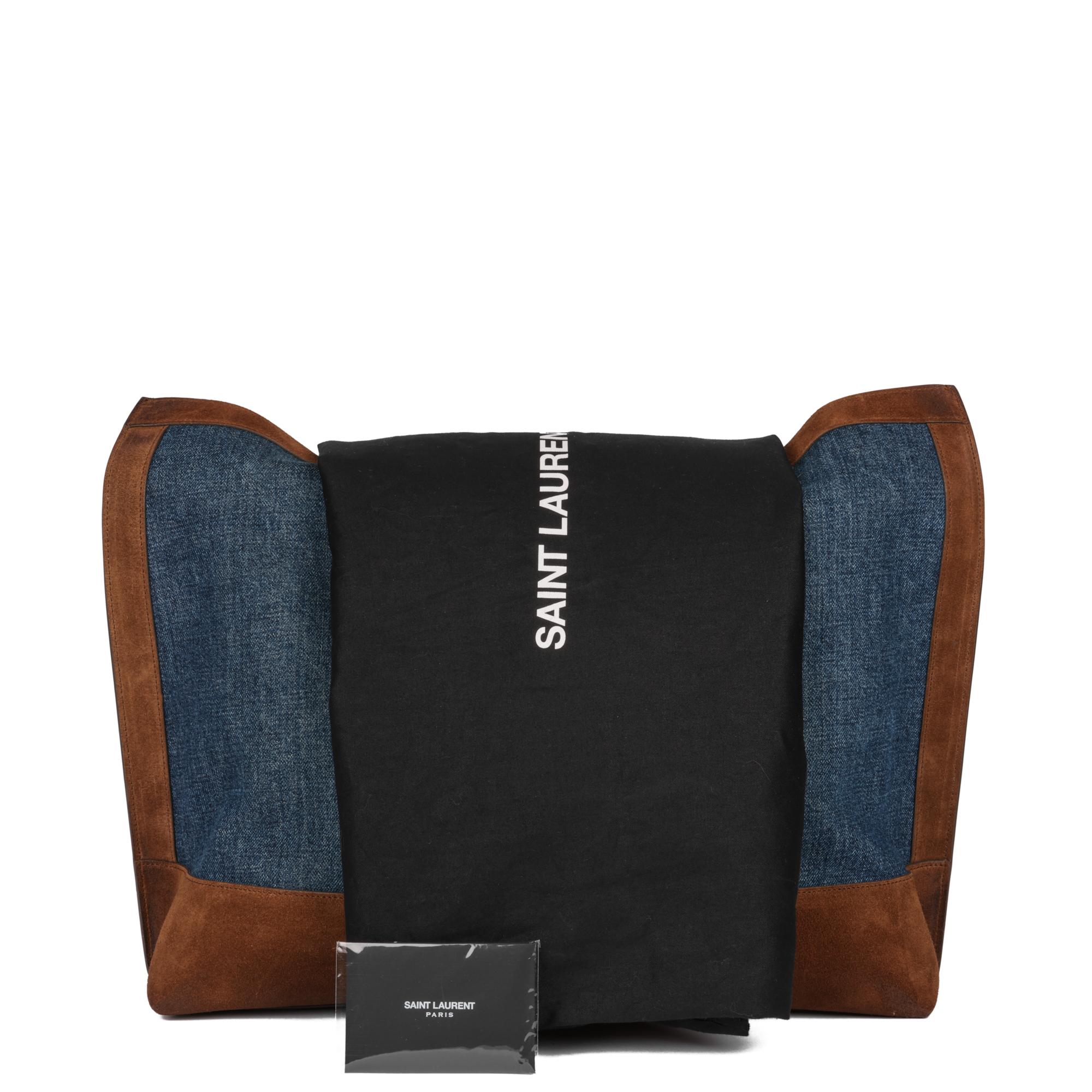 Saint Laurent Blue Denim and Brown Suede Shopping Tote 5